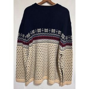 Vintage Lands End Men's size XXL Fair Isle 100% Wool Nordic Ski Sweater g.
